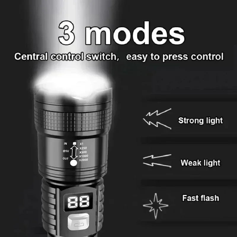 100000LM Super Bright Flashlight Rechargeable LED Torch Long Range Tactical Lamp for Outdoor Waterproof Camping Fishing Lante