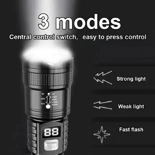 100000LM Super Bright Flashlight Rechargeable LED Torch Long Range Tactical Lamp for Outdoor Waterproof Camping Fishing Lante