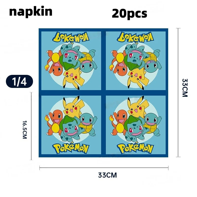 Decoration Pokemon Birthday Party Hats Pikachu Disposable Tableware Tablecloth Cup Plate Napkin Baby Shower Party Favors Poke