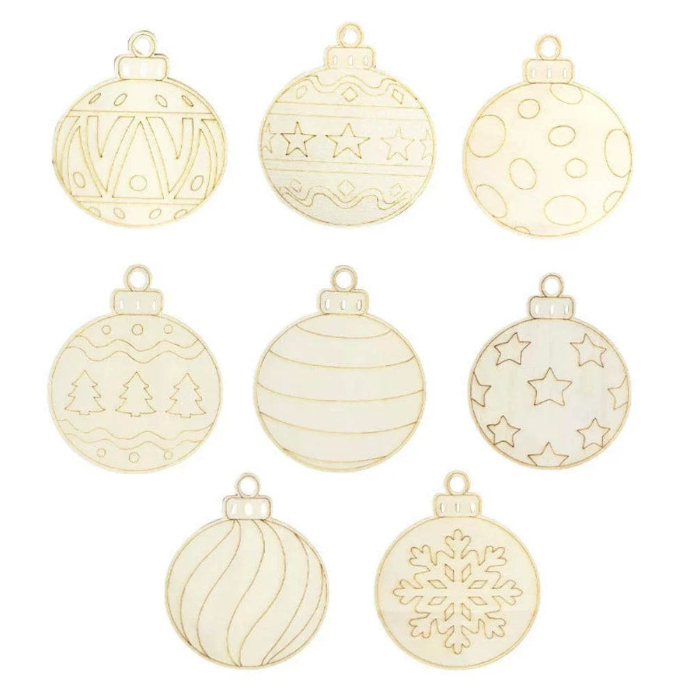 8/16/24Pcs Christmas Decorations Can Be Painted DIY Blank Wooden Christmas Balls New Year Birthday Decoration Crafts Party Gi
