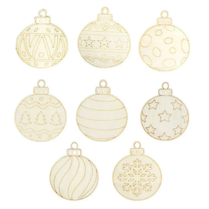 8/16/24Pcs Christmas Decorations Can Be Painted DIY Blank Wooden Christmas Balls New Year Birthday Decoration Crafts Party Gi