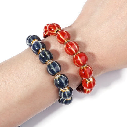 1 Strand Pumpkin Shape Stripe Ceramics Beads Colorful Floral Glaze Beads for Jewelry Making DIY Loose Spacer Beads Accessorie