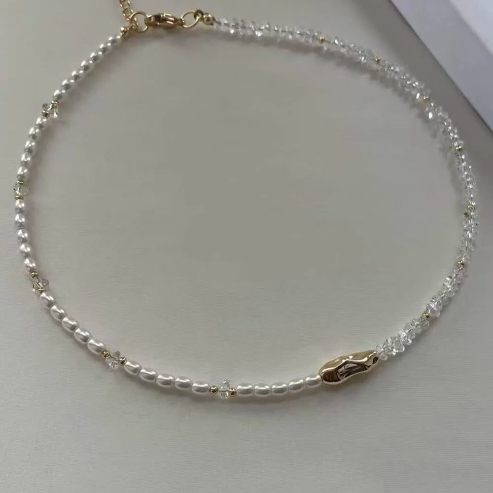 Fashion Tassel Chain Pendant Necklace For Women Boho Transparent Crystal & Imitation Pearl Chain Jewelry Valentine's Gift N05