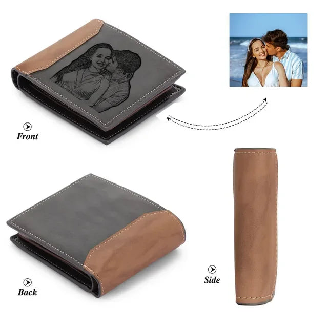 Custom Name Picture Card Holder Wallet Anniversary Birthday Gifts for Men Gift for Husband Father's Day Bifold Wallet - Front