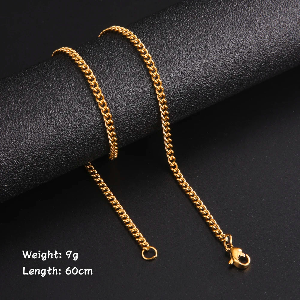 Skyrim Fashion 60cm Long Box Chain Necklace Men Stainless Steel Black Gold Color Link Chains Basic Punk Jewelry