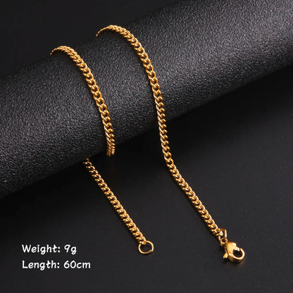 Skyrim Fashion 60cm Long Box Chain Necklace Men Stainless Steel Black Gold Color Link Chains Basic Punk Jewelry