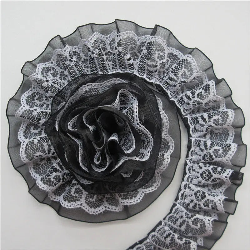 Lace Trim, 2 Yards Wide Pleated Organza Trim, Sewing Lace Trim for Scrapbooking, DIY Crafts, Wedding Decor Accessories - blac