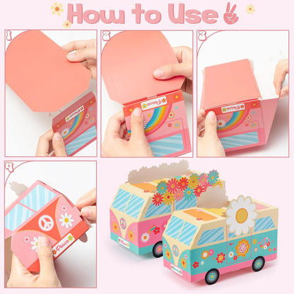 12/24Pcs Groovy Party Favor Boxes Groovy Hippie Peace Bus Centerpiece Birthday Party Decorations Gift Box