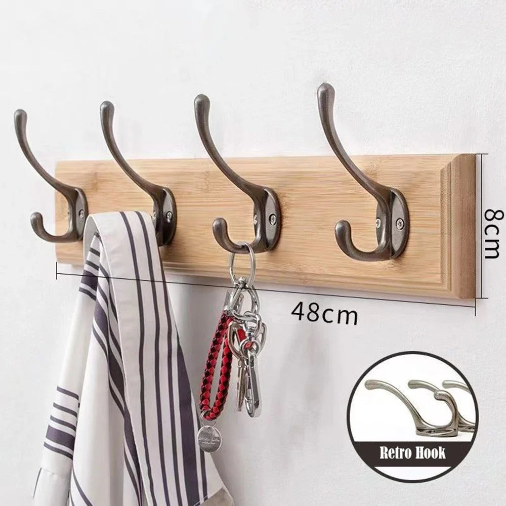 Wall Mounted Solid Wood Coat Rack with Hooks Hats Clothes Hanger Closet Organizer Perchero Furniture for Hallway Entrance Dec