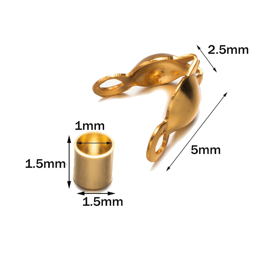 50pcs Stainless Steel Crimp Bead Tips Knot Covers Clamshell Fold-Over Bead Tips with 50pcs End Caps for Jewelry Making Craft 