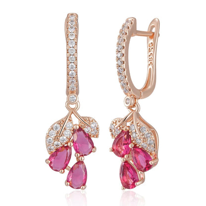 Wbmqda Red Pomegranate Flower Long Drop Earrings For Women 585 Rose Gold Color Luxury Elegant Zircon Jewelry Accessories