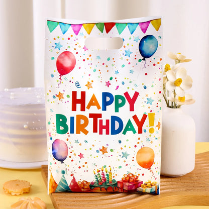 10/20/50pcs Happy Birthday Gift Bags Colorful Balloon Pattern Plastic Tote Bags for Adults Happy Birthday Party Decoration