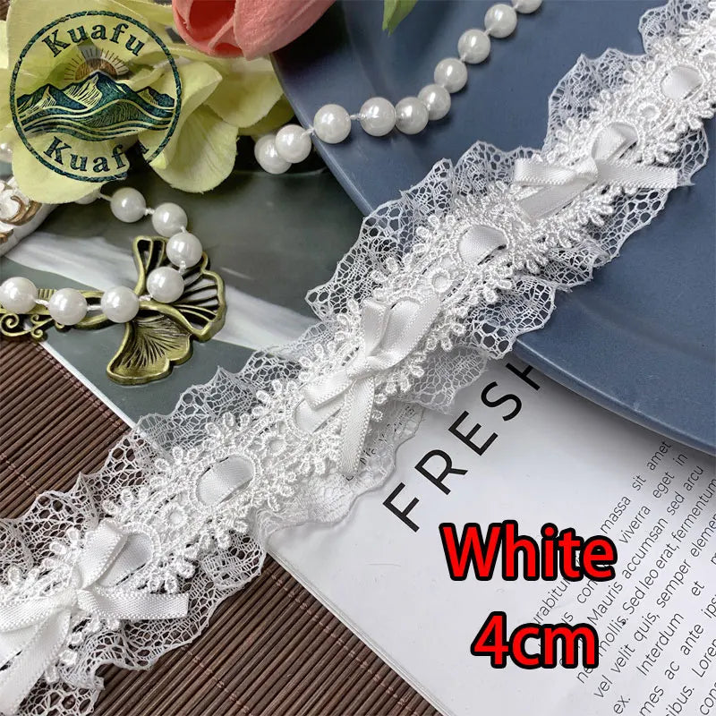 1Yard Lolita Lace Trim Ribbons Bow Pleated Lace Fabric Edge Ruffle Ribbon For DIY Crafts Sewing Dress Clothing Accessories