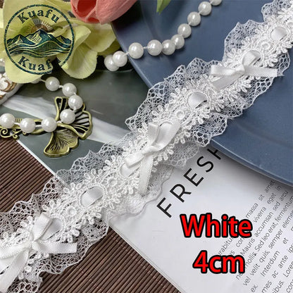 1Yard Lolita Lace Trim Ribbons Bow Pleated Lace Fabric Edge Ruffle Ribbon For DIY Crafts Sewing Dress Clothing Accessories - 