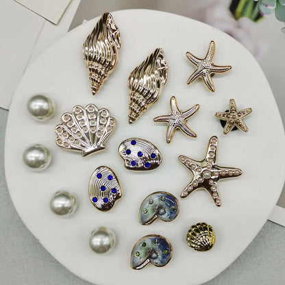 16PCS DIY Starfish Shoe Charms Bling Conch Shoes Buckle Decorations Removable Shell Shoe Accessories Mutlifunctional Shoe Cli