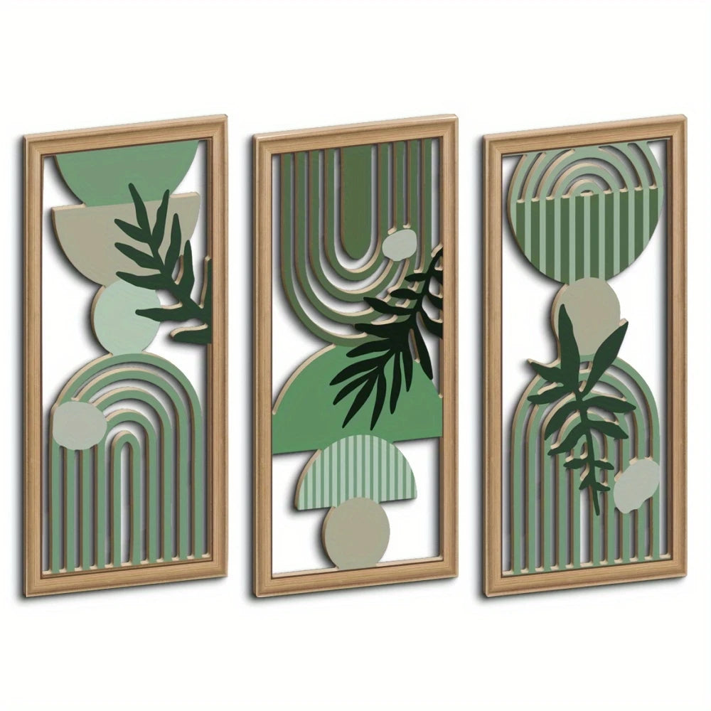 3pcs Boho style Hollow Wood Retro Rustic Leaf Pattern Wall Hanging Art Living Room Bedroom Wall Hanging Home Decoration - 2