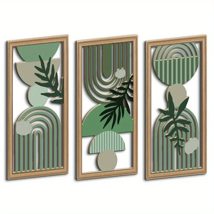 3pcs Boho style Hollow Wood Retro Rustic Leaf Pattern Wall Hanging Art Living Room Bedroom Wall Hanging Home Decoration - 2