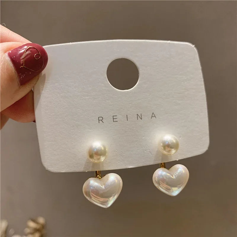 New Fashion love Heart Pearl Earrings for Women Sweet Elegant Temperament Drop Earring Trend Jewelry Accessories - 661198