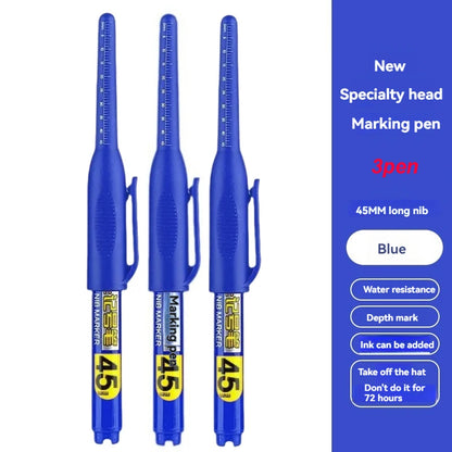 45mm Waterproof Deep Hole Marker Pens Long Nib Head Carpenter Pen White/Black/Blue Ink for Multi-Purpose Woodworking Hand Too