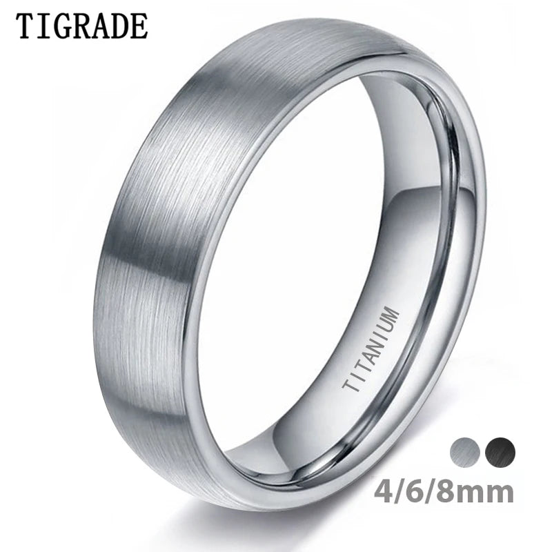 Tigrade 4/6/8mm Brushed Simple Silver/Black Color Titanium Ring Men Minimalist Wedding Band Engagement Rings Women Male Jewel