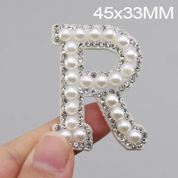 26 English Letters Pearl Rhinestone Patches For Clothes A-Z Alphabet Pearl Rhinestones Applique Sew On/Glue On Patches DIY Na