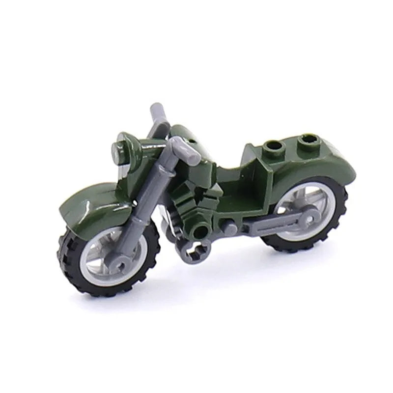 Military Weapon Motorcycle Colorful Toys For Children Accessories WW2 Motor Transportation Facility Militaries Compatible Blo
