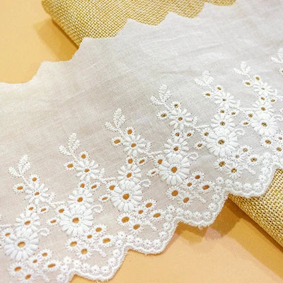 1Y Flower Hollow 11CM Wide Cotton Cloth Lace Trim Fabric Clothes Accessories Cuffs Skirt Hem - Original white