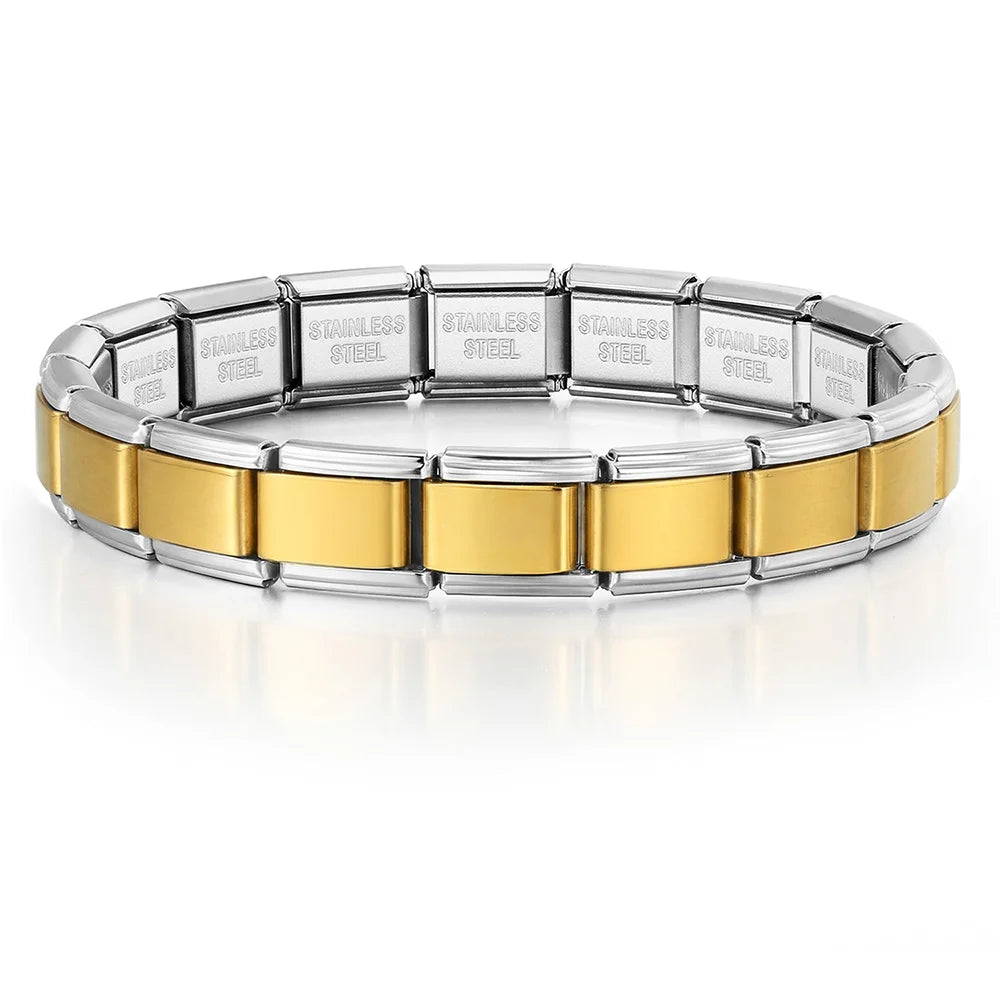 For Women Men Italian Charm Link 9mm Width Silver Gold Color Stainless Steel Bracelets on Hand DIY Making Jewelry