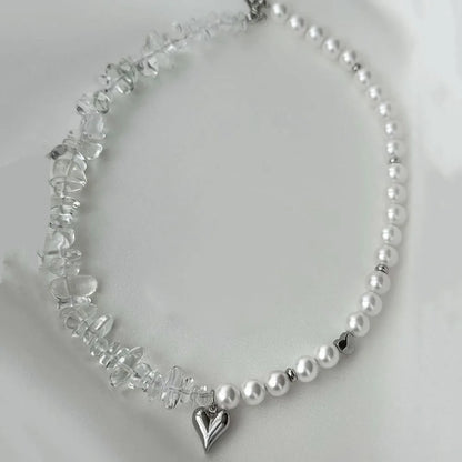 New Irregular Choker Vintage Zircon Heart Pendant Necklace For Women Female Pink & white Stone Chain Valentine's Gift N0548