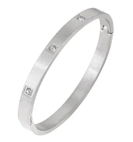 Stainless Steel With Zirconia Bracelet Bangle Simple Jewelry - B30 Silver