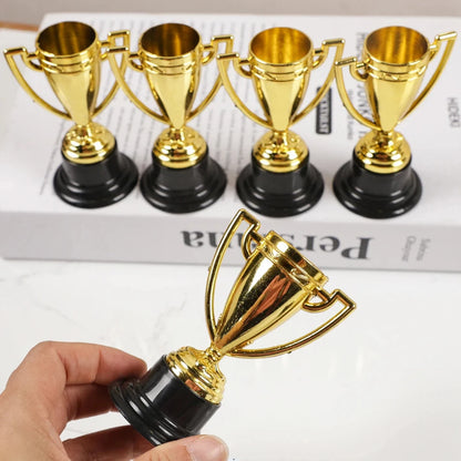 6pcs Back to School Mini Gold Plated Plastic Trophies, First Day of School Elegant Golden Plastic Trophy Set