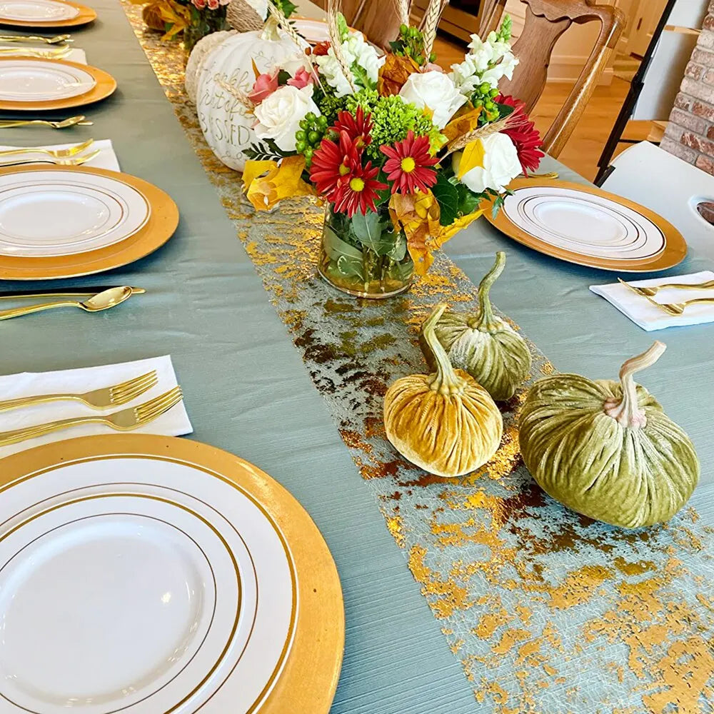 Sparkle Metallic Gold Thin Table Runners Gold/Silver Sequin Glitter Metallic Foil Thin Mesh Roll Wedding Valentine's Day Deco