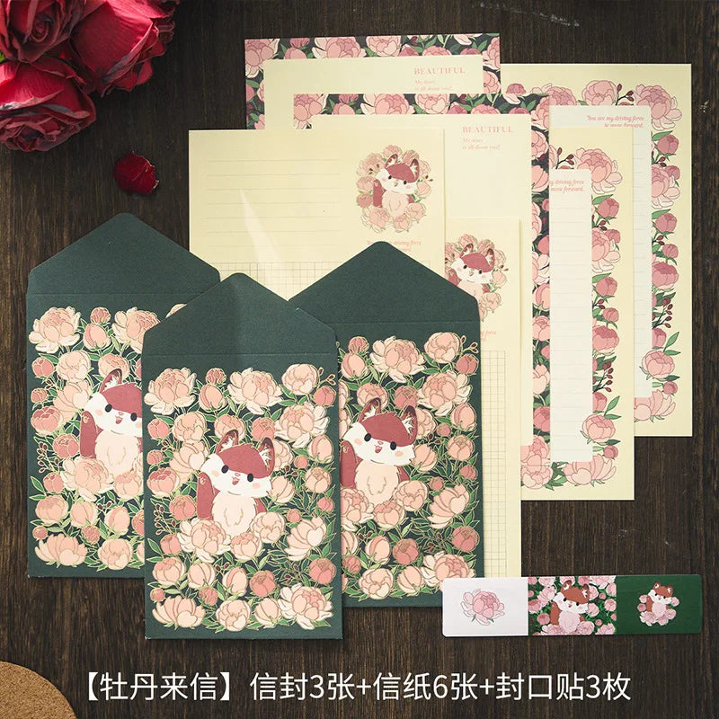 6 letter paper +3 envelopes Set Planner Stationery Supplies Message blessing letterhead - H