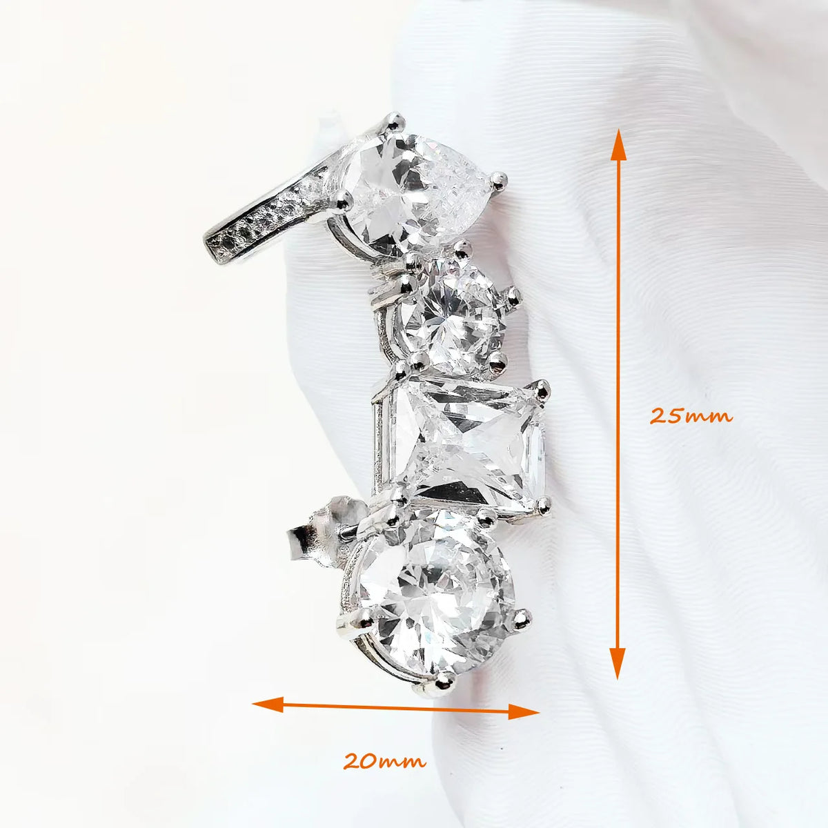 Silver Single Ear Stud Climber Style with White Zircon Europe Glam Fine Jewerly For Women Trendy Gift In 925 Sterling Silver