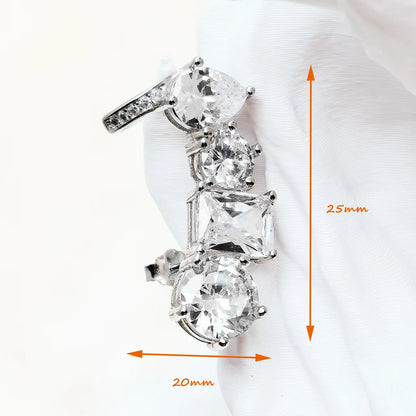 Silver Single Ear Stud Climber Style with White Zircon Europe Glam Fine Jewerly For Women Trendy Gift In 925 Sterling Silver