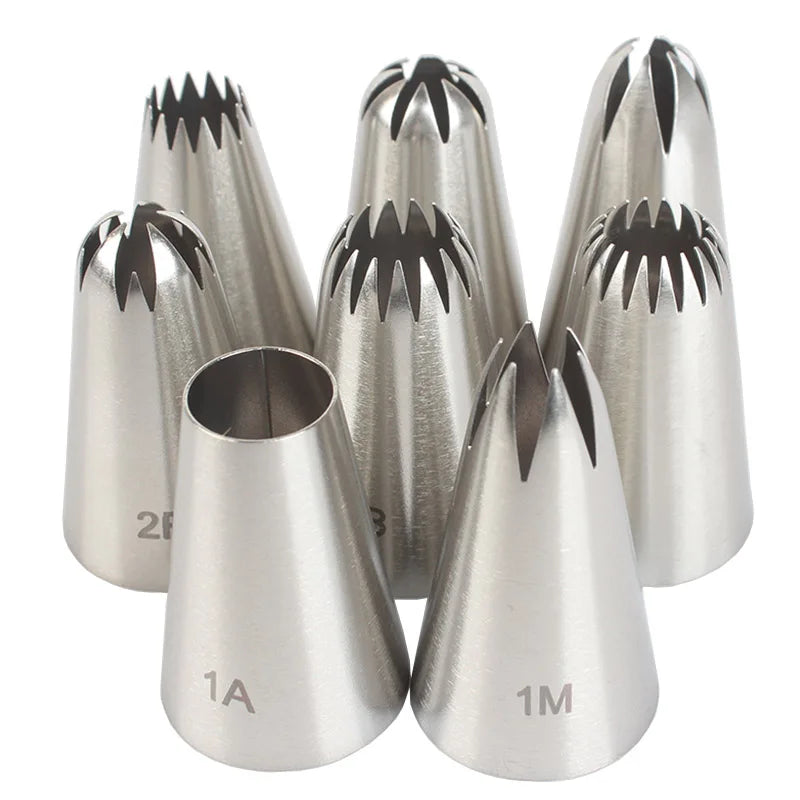8pcs Piping Nozzles Set, Stainless Steel Icing Nozzles, Cream Cake Piping Tips For Dessert Biscuit Cup Cake, Kitchen Accessor