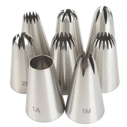 8pcs Piping Nozzles Set, Stainless Steel Icing Nozzles, Cream Cake Piping Tips For Dessert Biscuit Cup Cake, Kitchen Accessor