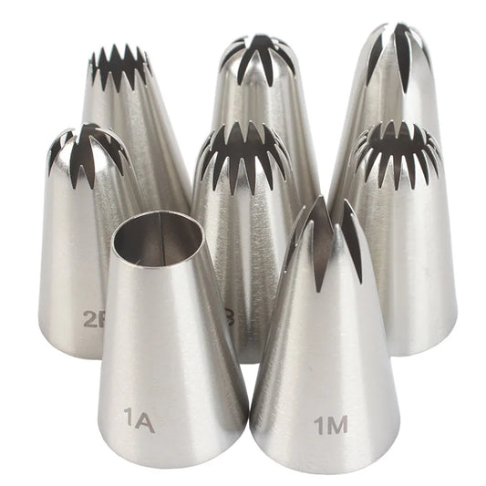 8pcs Piping Nozzles Set, Stainless Steel Icing Nozzles, Cream Cake Piping Tips For Dessert Biscuit Cup Cake, Kitchen Accessor