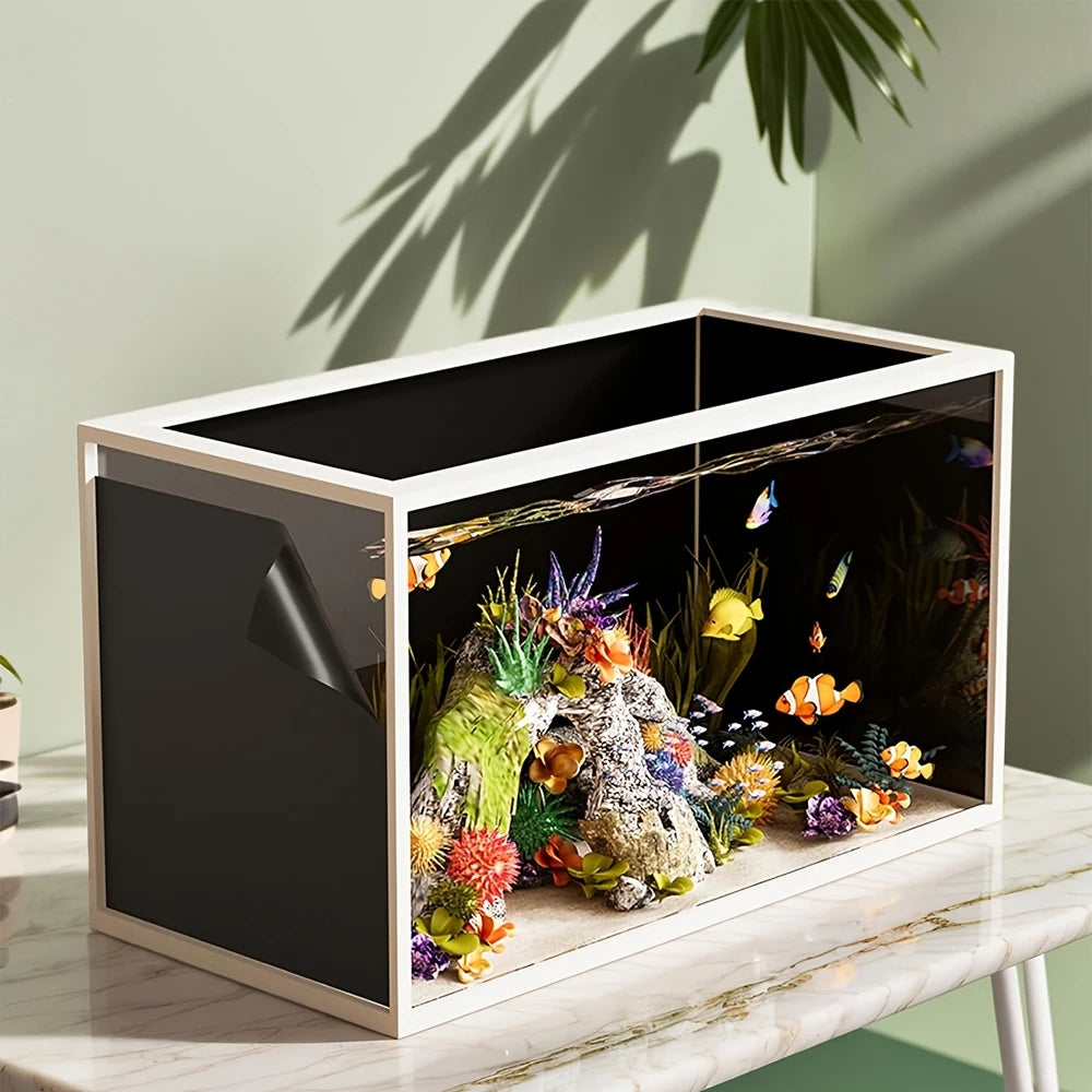 Black Aquarium Background Static Cling Fish Tank Backdrop PVC Film Shading Blackout Wallpaper Removable No Glue Waterproof De
