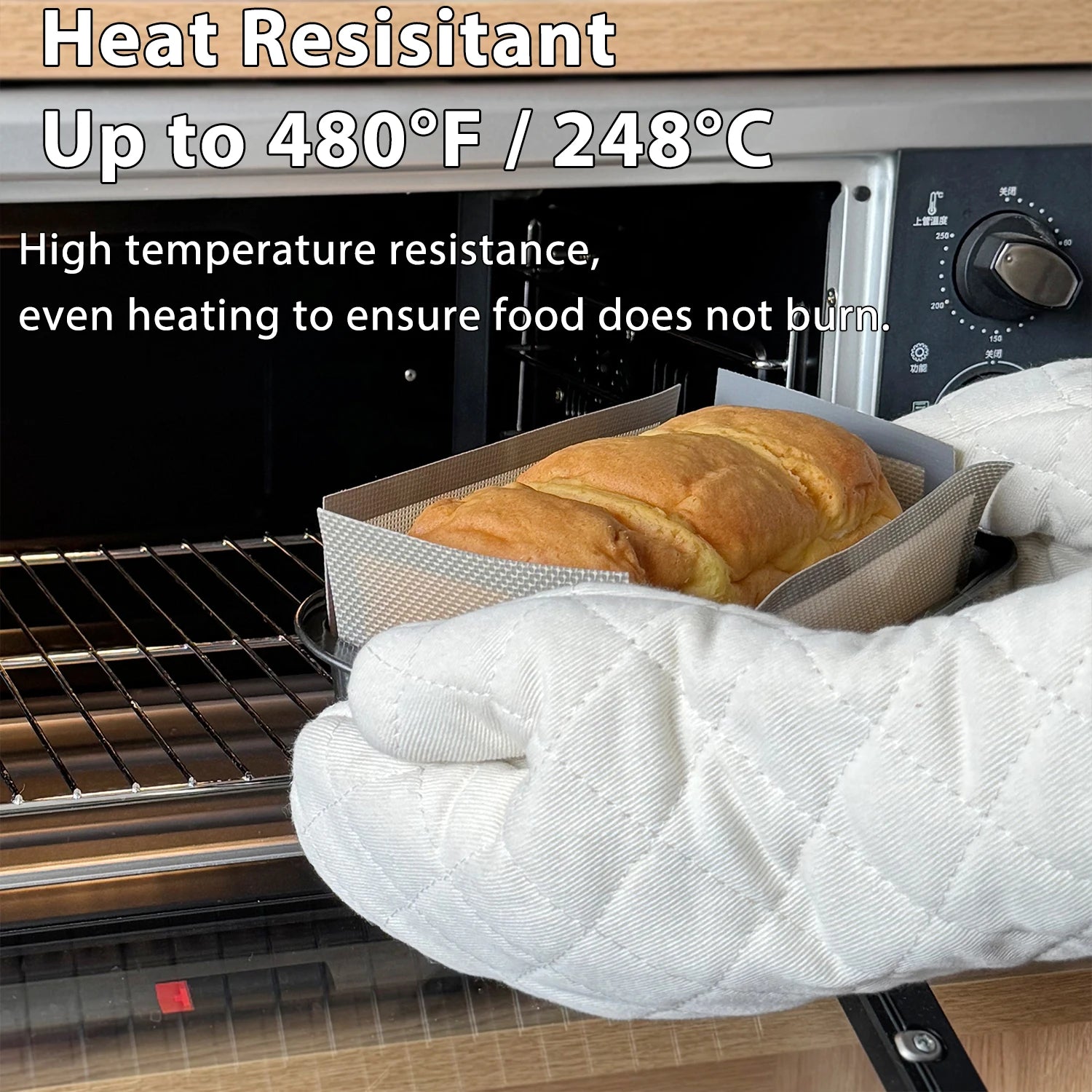 Silicone Bread Loaf Pan Liners, Reusable Nonstick Long Tab Handles Bread Pan Baking Mats, for 9x5inch Bread Pans, Heat Resist