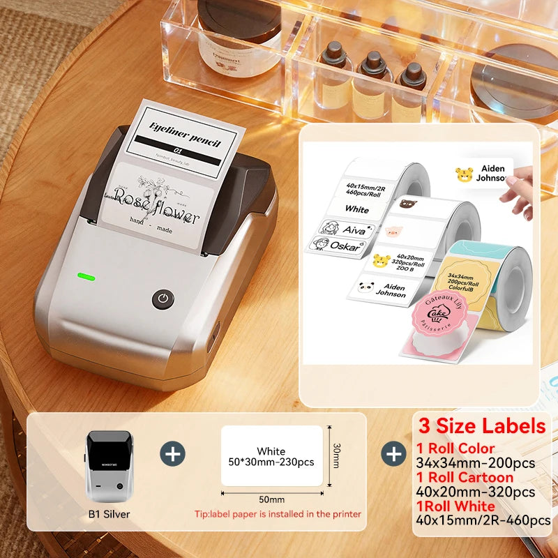 NIIMBOT B1 Portable Thermal Printer With Tapes 2 Inch Adhesive Label Printer Mini Bluetooth Sticker Maker Support Smartphones