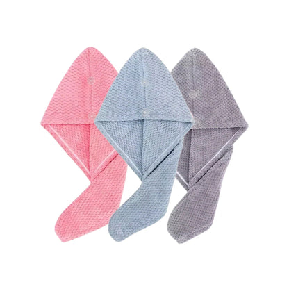 Solid Color Hair Towel Textured Dry Hair Cap 9.8' X 25.5' Absorbent Hair Towel Wrap for Button-Down Women - Pink Blue Grey