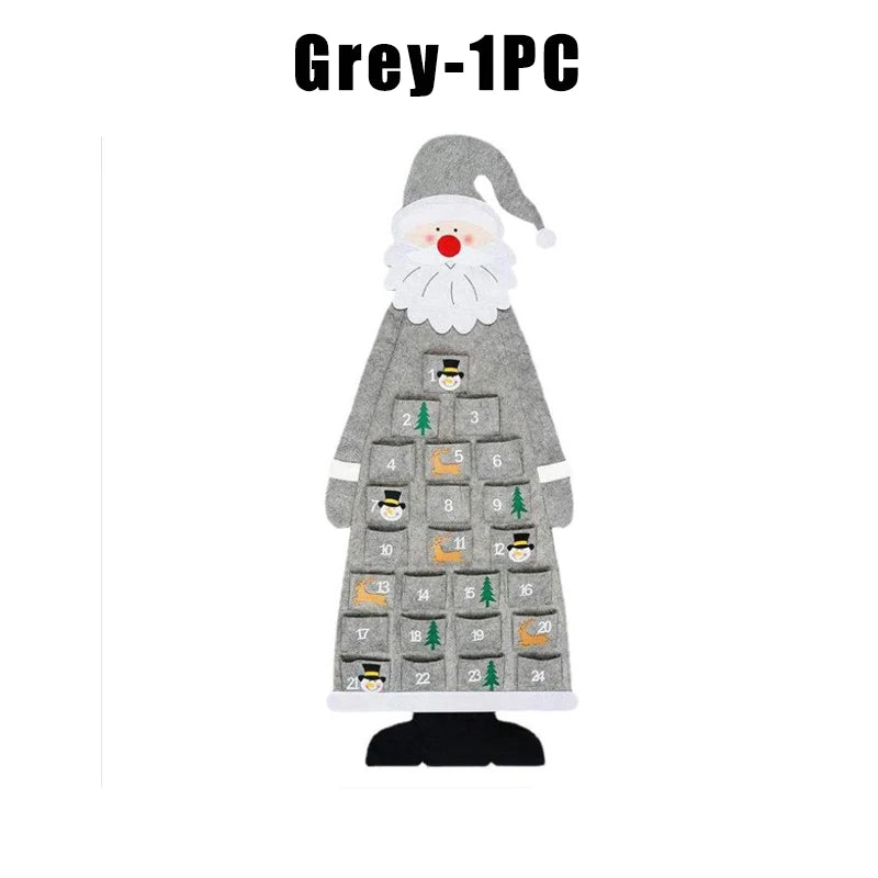 Santa Claus Felt Advent Calendar Countdown to Christmas Wall Hanging for Home Holiday Decor Festive Seasonal Ornament - Grey 