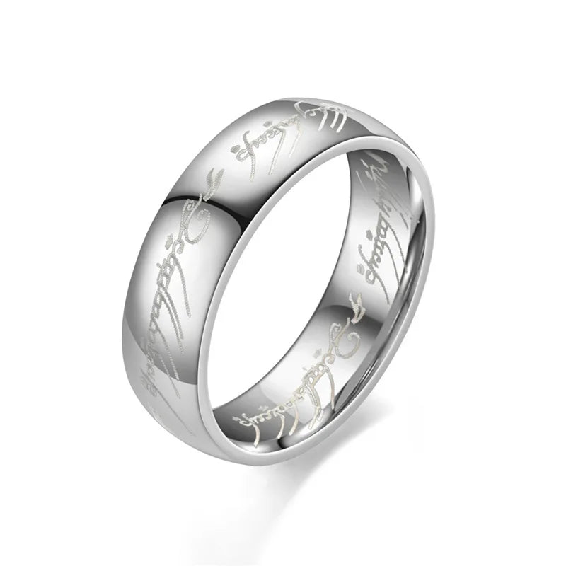6MM Stainless Steel Laser Engraving Exquisite Couples Wedding Rings, Men And Women Fashion Movie Jewelry Gifts
