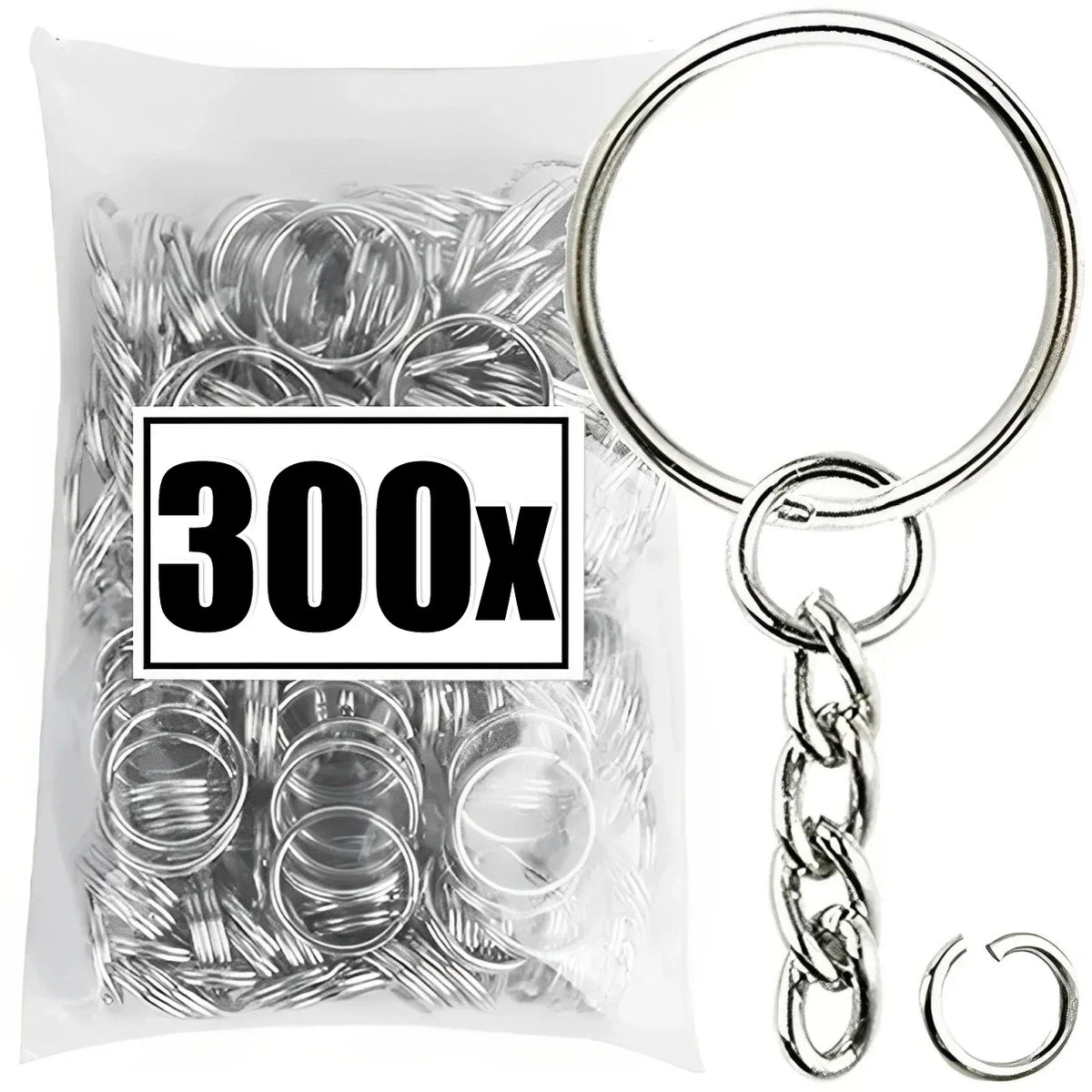 50/500pcs Silver Plated Metal Blank Keyring Keychain Split Key Rings with Chain Climbing Buckles Carabiner Keychain Accessori