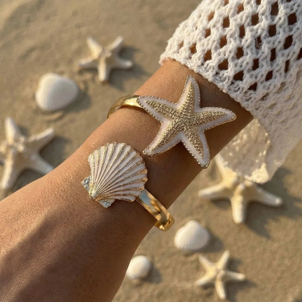 Elegant Enamel Flower Open Cuff Bracelet For Women Gold Plated Metal Pink White Blue Floral Bangles Beach Party Vacation Jewe