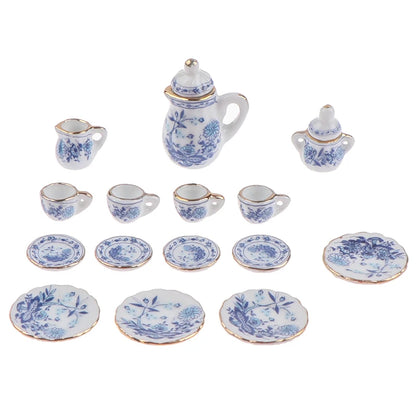 15Pcs 1:12 Dollhouse Miniature Tableware Porcelain Ceramic Tea Cup Set Model Kitchen Accessories For Doll House Decor Toys Gi
