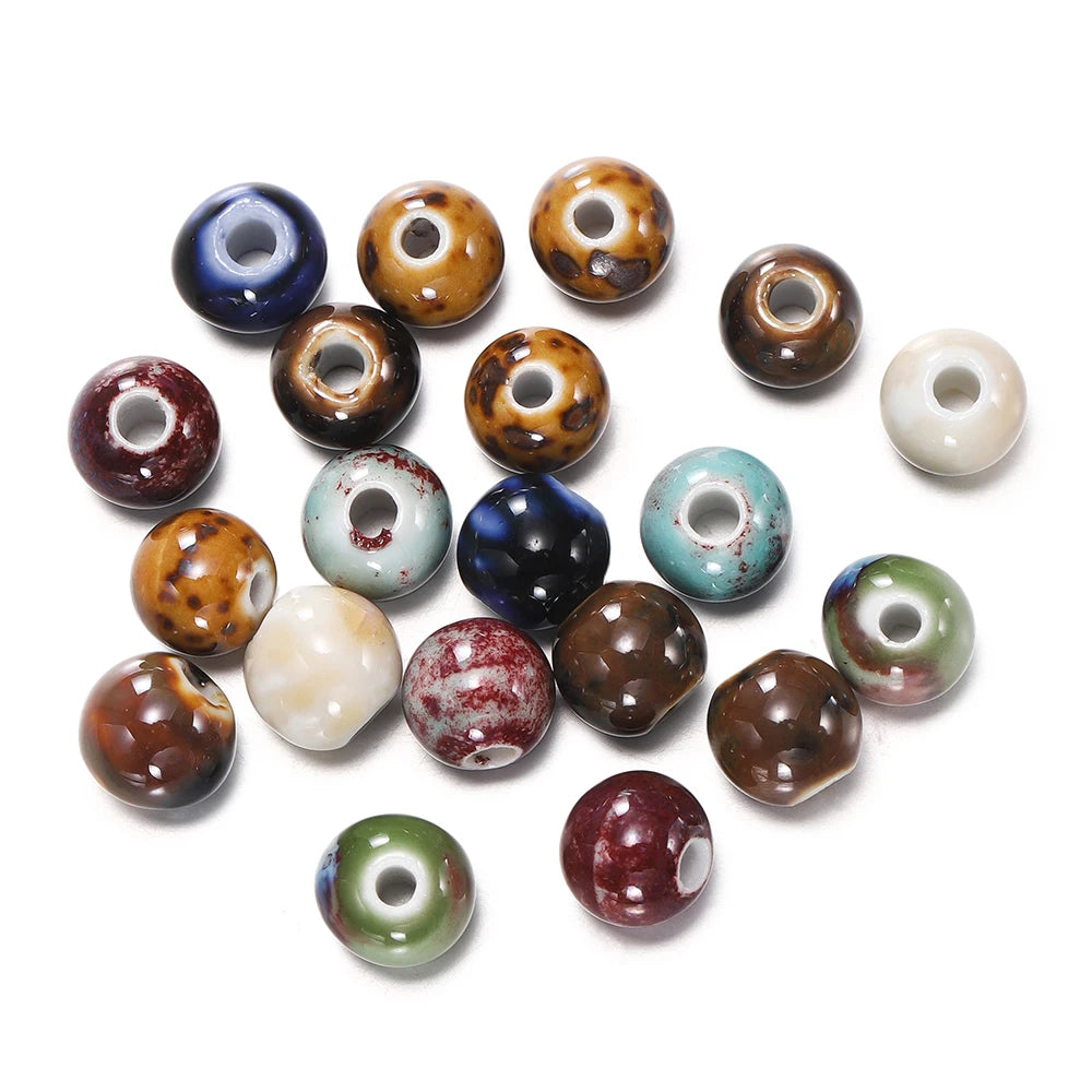 50pcs 6/8/10mm Fashion Ceramic Beads Big Hole Diy Handmade Spacer Loose Round Porcelain Beads for Jewelry Making Accessories