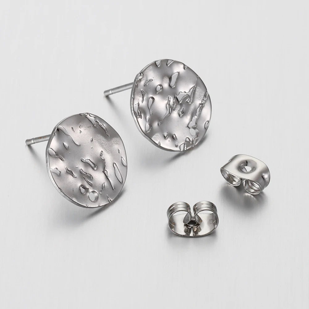 10pcs Stainless Steel Embossing Ear Studs Earring Posts Set for Earrings Piercing Jewelry Making DIY