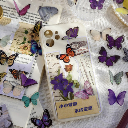 Journamm 40pcs/pack Butterfly Series Stickers Art Collage Junk Journal DIY Scrapbooking PET Waterproof Craft Aesthetics Stick